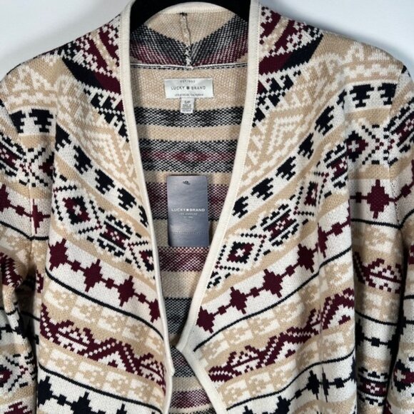 NWT LUCKY BRAND Aztec‎ Jacquard Open Front Long Sleeve Knit Cardigan Size S - Picture 7 of 15